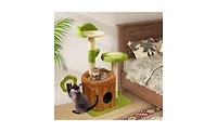 Aostirmotor Machine-Washable & Space-Saving Cat Tree, 36-Inch Jungle Theme with Removable Peach Skin Cover, Sisal Scratching Post & Toys