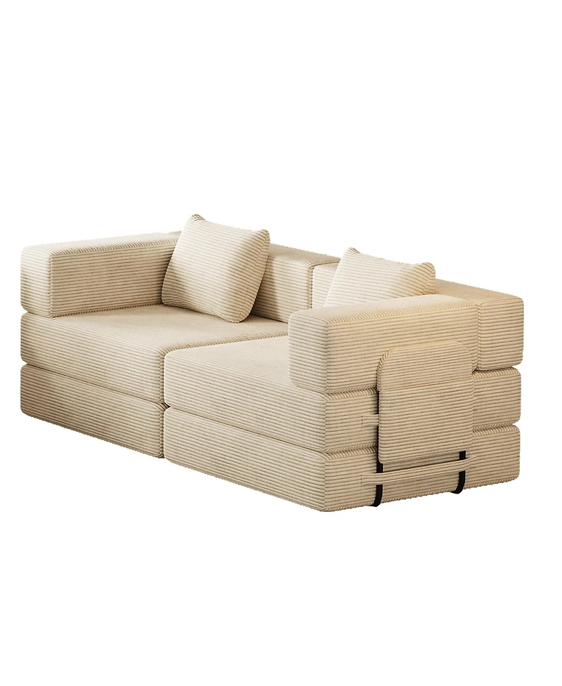 Clihome 72.4" Convertible Sofa Bed, Premium Corduroy Sleeper with Side Storage Pockets