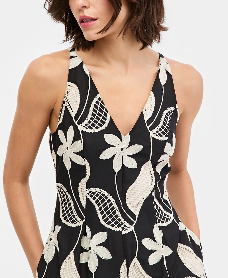 Maggy London Women's Cotton V-Neck Sleeveless Midi Dress