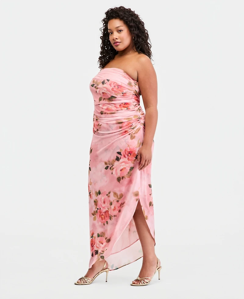 Emerald Sundae Trendy Plus Floral Print Strapless Maxi Dress