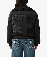 True Religion Women's Crystal Branded Nylon Bomber Jacket