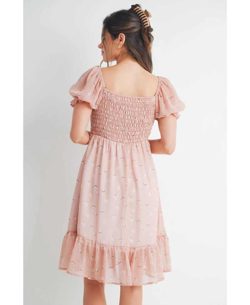 Hello Miz Maternity Floral Smocked Empire Waist Knee-Length Dress