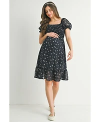 Hello Miz Maternity Floral Smocked Empire Waist Knee-Length Dress