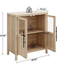 gaomon 29" Large Buffet Sideboard Cabinet with 2 Glass Doors and Shelves, Modern Farmhouse Storage Table for Kitchen Dining Room, Living