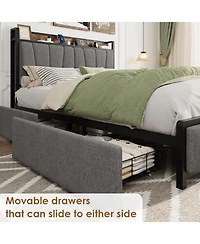 gaomon Queen Bed with 2 Storage Drawers, Charging Station & Heavy Duty Storage Headboard