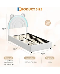 gaomon Twin Bed Frame with 4 Drawers & Led Lights, Velvet Upholstered Rainbow Headboard