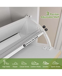 gaomon Slim farmhouse shoe storage cabinet with 2 flip drawers, fluted design, metal legs, and freestanding shoe rack for entryway.