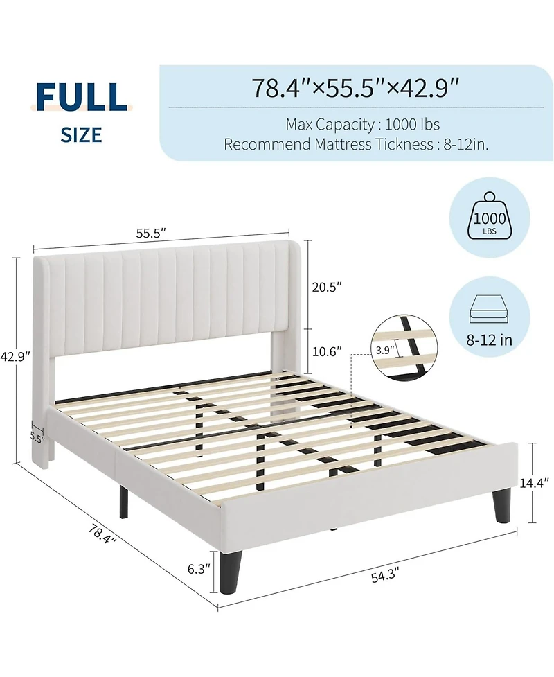 gaomon Full Velvet Bed Frame with Wingback Headboard, Wood Slats & No Box Spring Needed