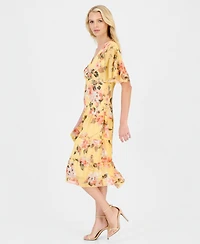 Connected Women's Floral Chiffon Butterfly-Sleeve Dress