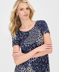 Connected Women's Printed Short-Sleeve Fit & Flare Dress