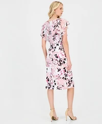 Connected Women's Floral-Print Flutter-Sleeve Midi Dress