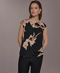 Donna Karan New York Women's Printed Asymmetric Neck Top