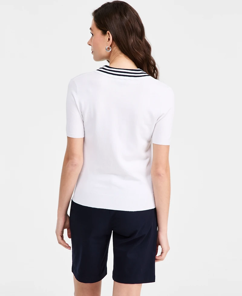 Nautica Women's Striped Johnny-Collar Sweater
