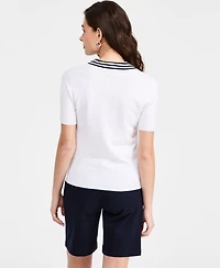 Nautica Women's Striped Johnny-Collar Sweater