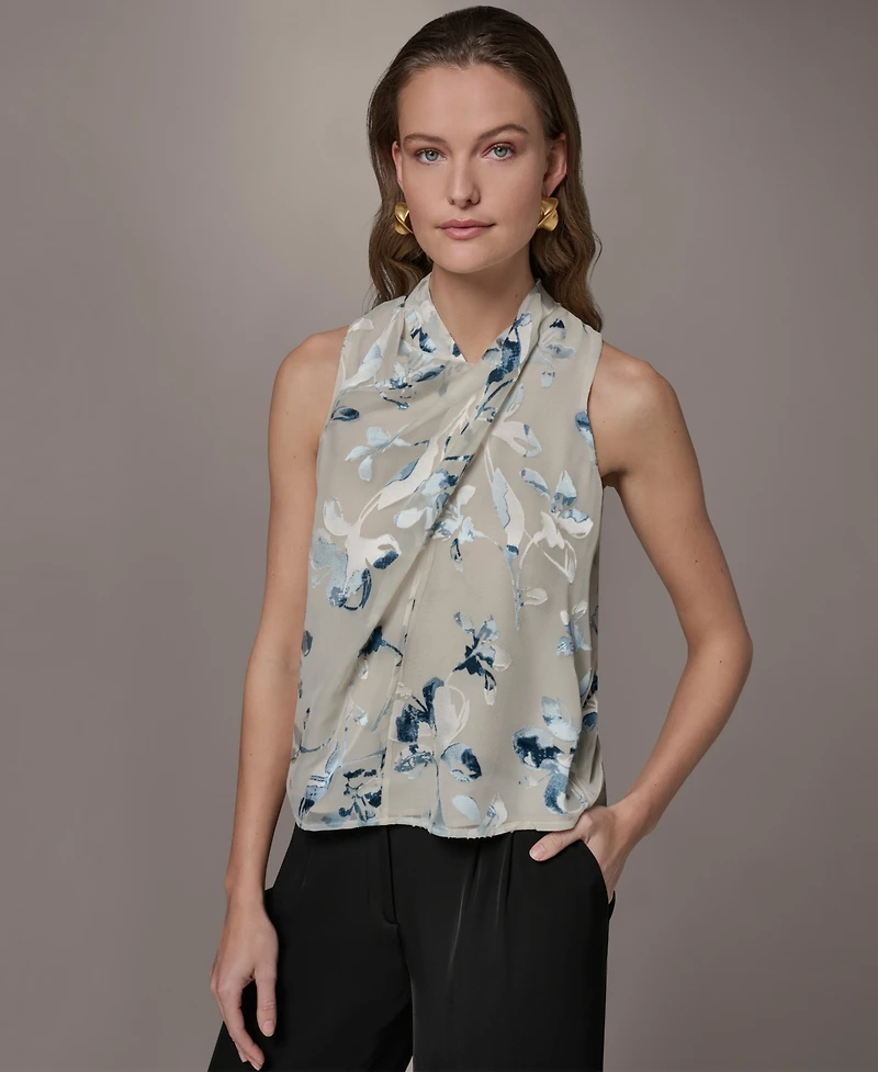 Donna Karan New York Petite Flocked Floral Top