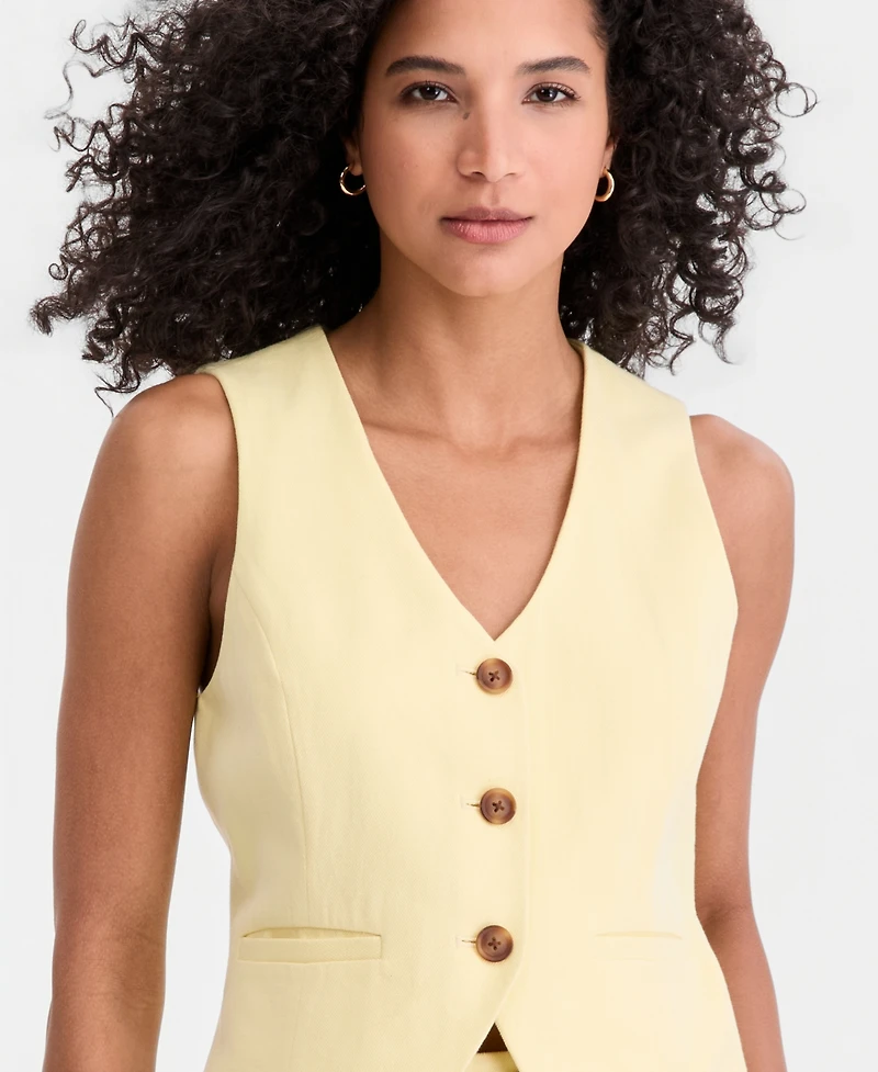 On 34th Women's Linen Blend V-Neck Button-Front Vest, Macy's Exclusive