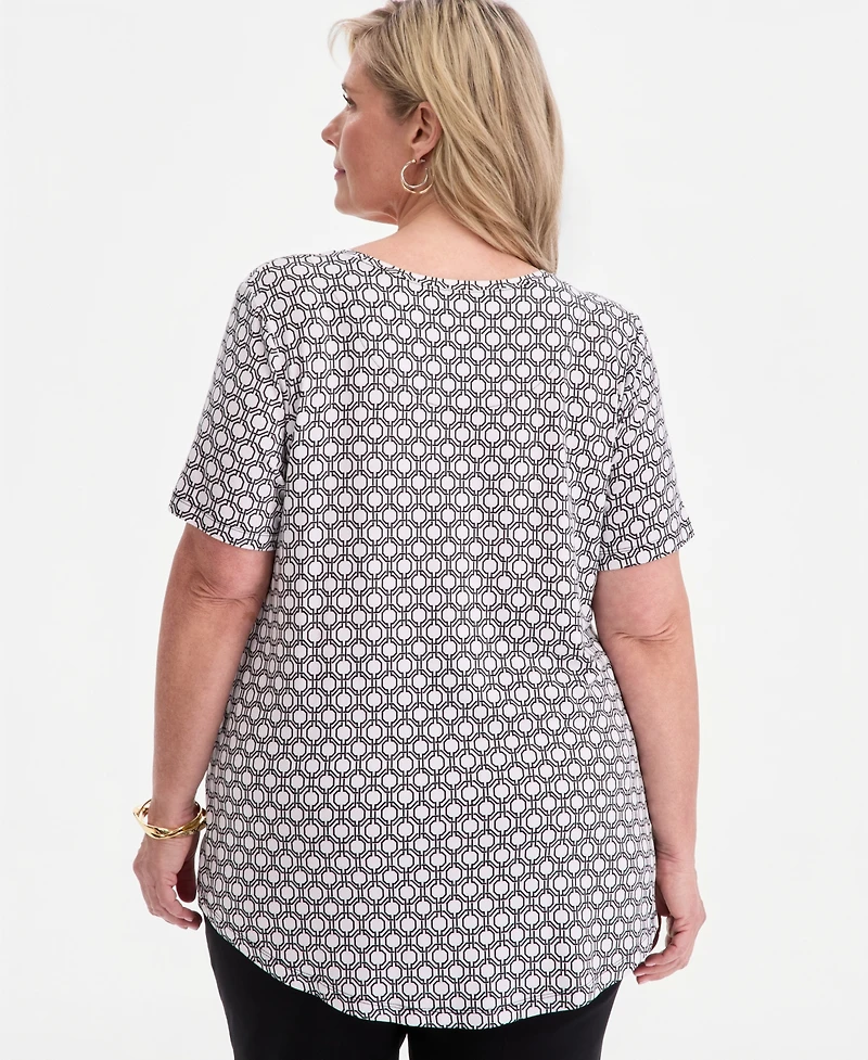 Jm Collection Plus Lattice Play Scoop-Neck T-Shirt, Macy's Exclusive