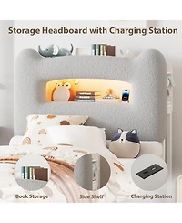 gaomon Bed Frame with 2-Tier Storage Headboard, Upholstered Platform Charging Station and Drawer, Metal Support, No Box Spring Needed,