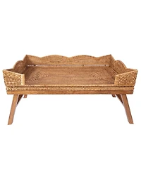 Artifacts Rattan Scallop Design Breakfast Tray with Wooden Legs