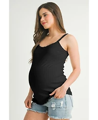 Hello Miz Maternity Women s Ribbed Lace Trim Camisole Top