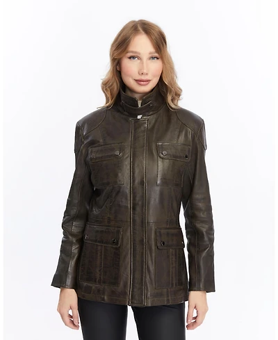 Furniq Uk Women's Utility Style Leather Jacket