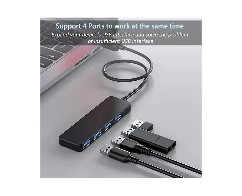 Risokeys 4-Port Usb 3.0 Hub with 5Gbps Transfer Speed, Ultra-Slim Design, Usb Splitter for Office/Gaming/Home