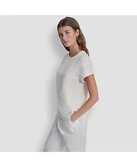 Dkny Sport Women's Embroidered Crewneck Logo Roll-Sleeve Top