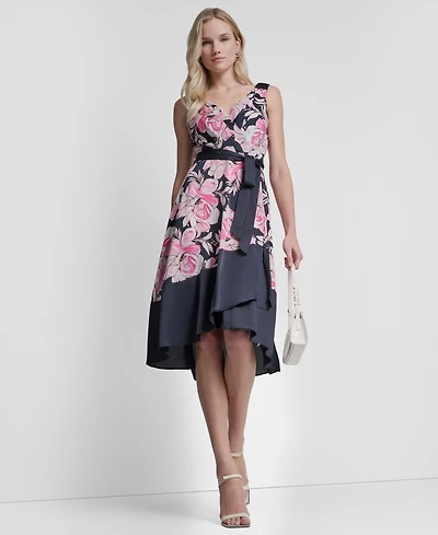 Dkny Women's Surplice Neck Asymmetrical Hem Dress