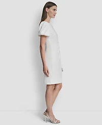 Dkny Women's Bubble Sleeve Scuba Crepe Ruched Sheath Dress