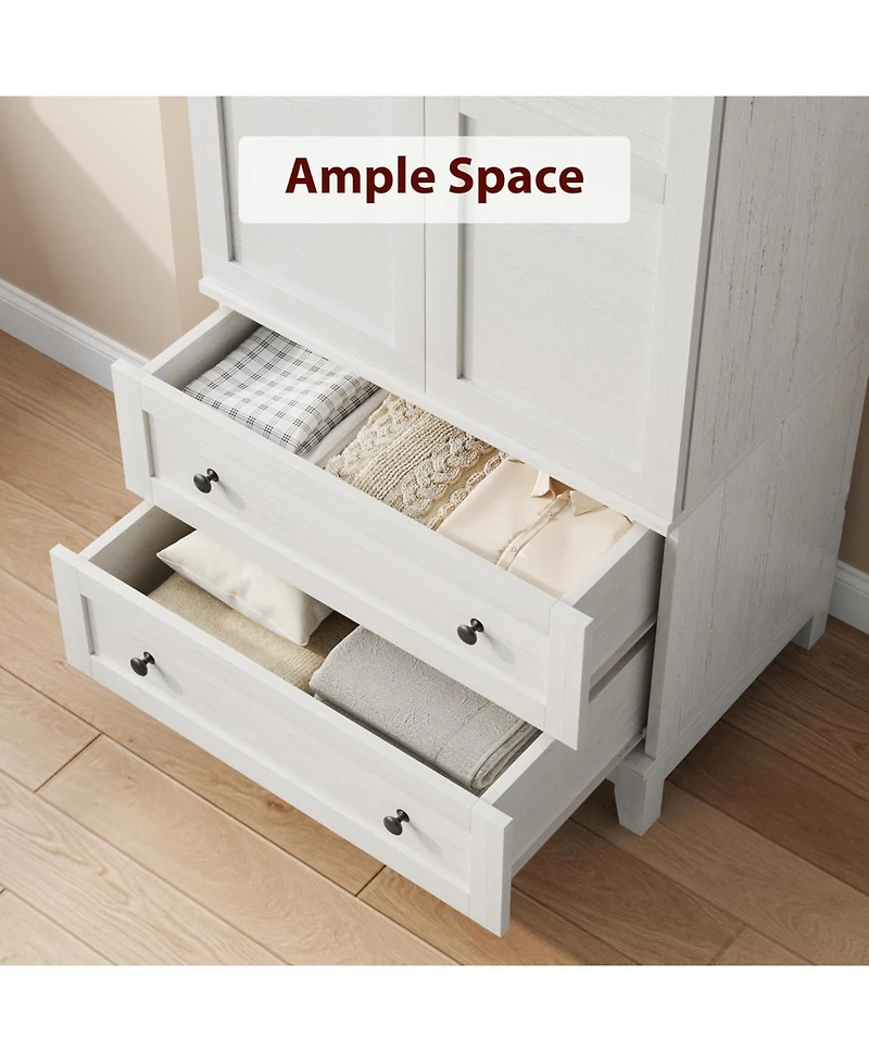 gaomon Armoire Wardrobe Closet with 2 Drawers,72 in Wooden Wardrobe Cabinet with Hanging Rod