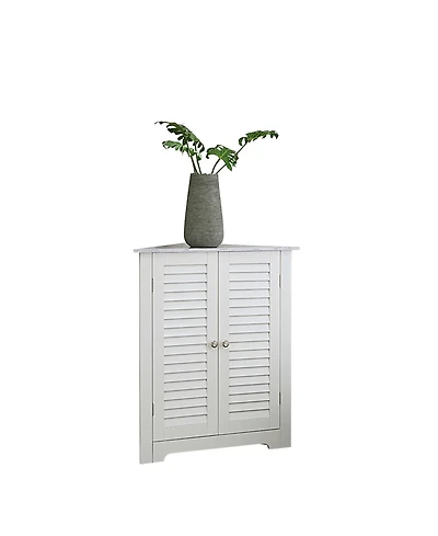 Kings Brand Furniture White Freestanding Bathroom Corner Cabinet Storage with Doors and Two Shelves