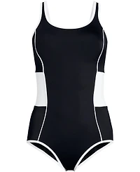 Lands' End Women's Tugless Scoop Neck Colorblock Low Leg One Piece