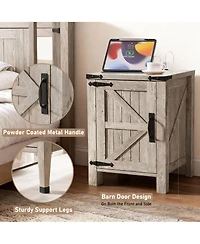 Yigii Farmhouse Barn Door Bedside locker with Charging Station - Rustic Wood