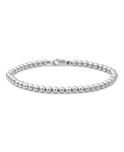Devata 4mm Beaded Ball Chain Bracelet in Rhodium Plated Sterling Silver, Medium 7.5