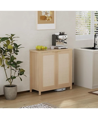 gaomon Farmhouse Rattan Buffet Cabinet with Storage & Adjustable Shelves, 34.3" Kitchen Sideboard Console Table for Living Room Dining Room Entry