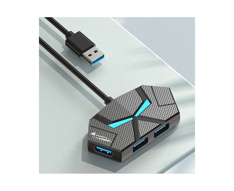 Risokeys 4-Port Usb 3.0 Hub with 5Gbps Transfer, Led Light & Portable Design