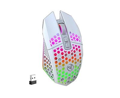 Risokeys 2.4G Wireless Rechargeable Gaming Mouse, Honeycomb Hollow Design, Rgb Backlight, 3-Speed Dpi,Silent Click,for Gamers,Office Workers