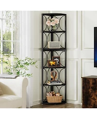 Tribesigns 67 inch Tall Corner Shelf, 6 Tier Rustic Corner Bookshelf Bookcase Storage Rack Standing Shelving Unit for Living Room, Small Space