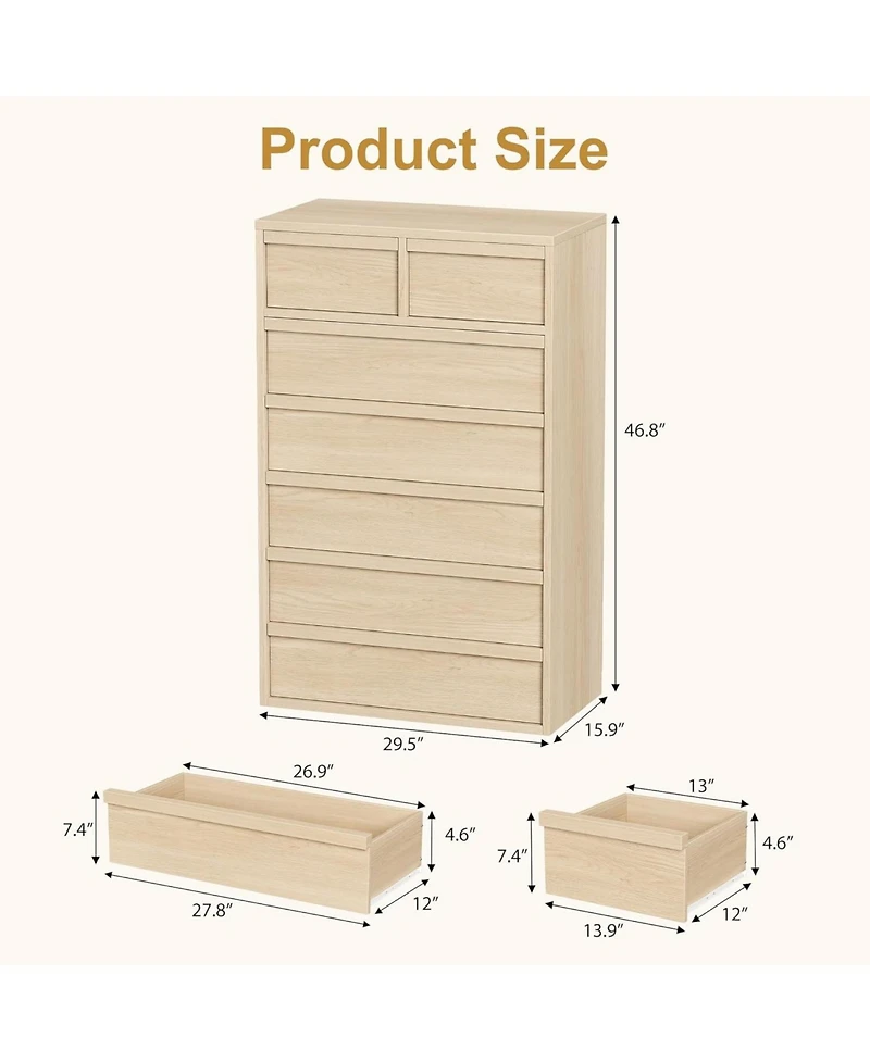 gaomon 7 Drawer Dresser for Bedroom, 46 in Tall Modern 7 Chest of Drawers with Large Storage Space, Wooden Dresser Organizer for Living Room