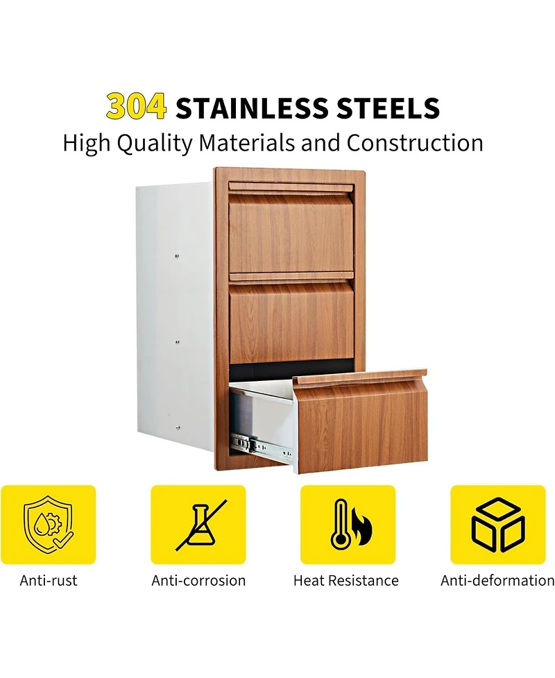 gaomon Outdoor Kitchen Drawers 14" W x 24" H x 18" D Flush Mount Triple Blue-Grey Drawers, Stainless Steel Drawer for Outdoor Kitchen I