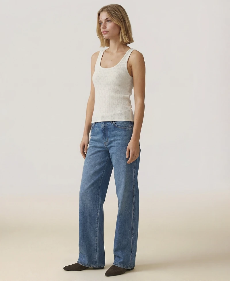 Naadam Women's Sleeveless Pointelle Scoop Neck Sweater Tank Top