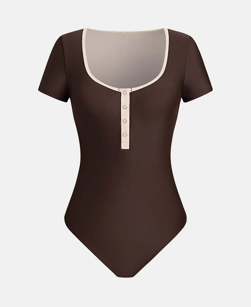 Cupshe Women's Sporty Short Sleeve Scoop Neck One-Piece Swimsuit