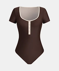 Cupshe Women's Sporty Short Sleeve Scoop Neck One-Piece Swimsuit