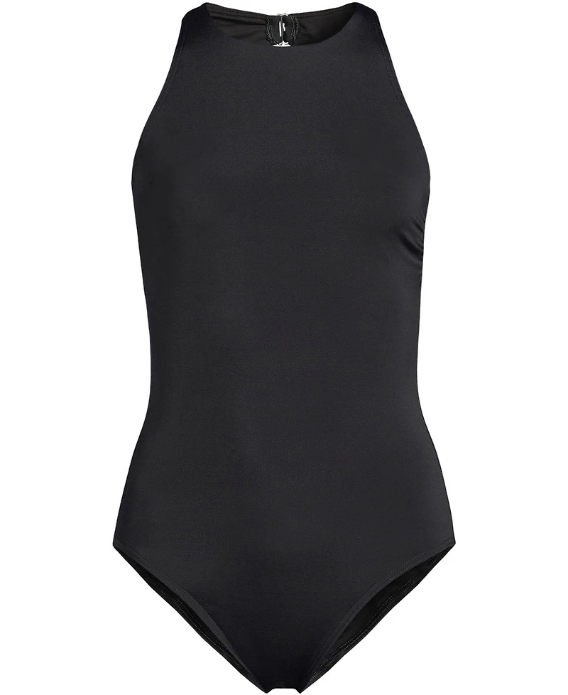 Lands' End Women's D-Cup Tugless High Neck Portrait Back One Piece Swimsuit
