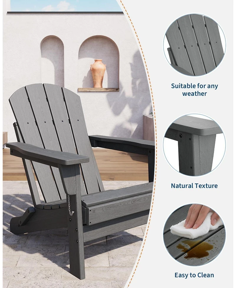 gaomon Folding Adirondack Chair, Hdpe Outdoor All-Weather Fire Pit Chairs, Wooden Lounge Chair