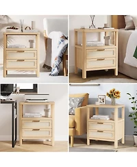 gaomon Fluted Farmhouse Night Stand with Charging Station