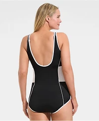 Lands' End Women's Tugless Scoop Neck Colorblock Low Leg One Piece