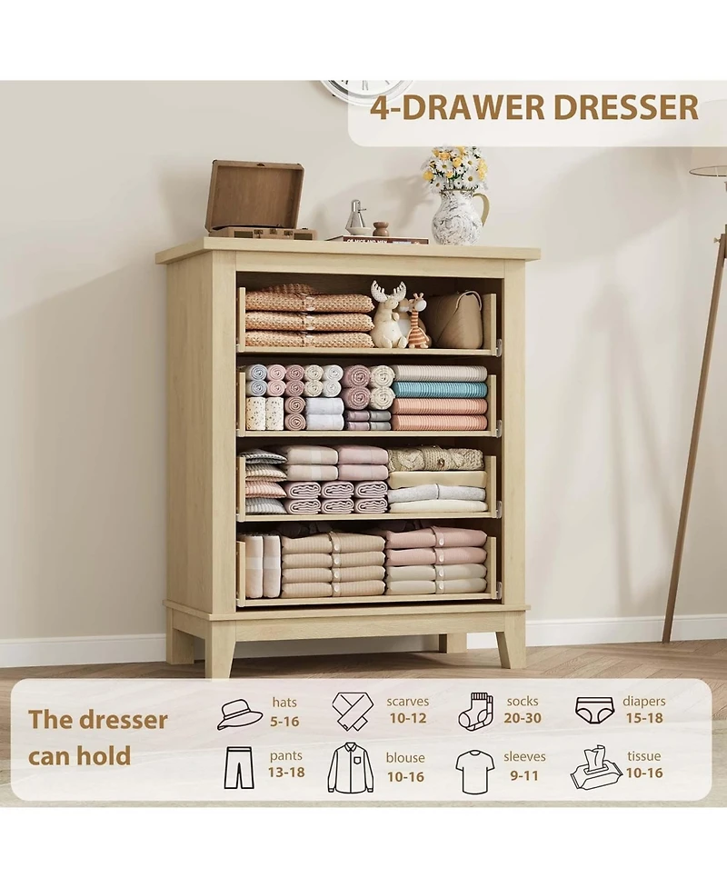 gaomon 4 Dresser for Bedroom, 34.8" Tall Vertical Drawer with Large Storage, Freestanding Wooden Closet Chest Living Room