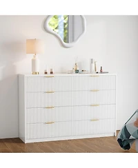 gaomon 8 Drawer Fluted Dresser for Bedroom, 55" Wide Modern Chest of Drawers with Metal Handle, Fluted Wood Tv Stand, Modern Large Dresser