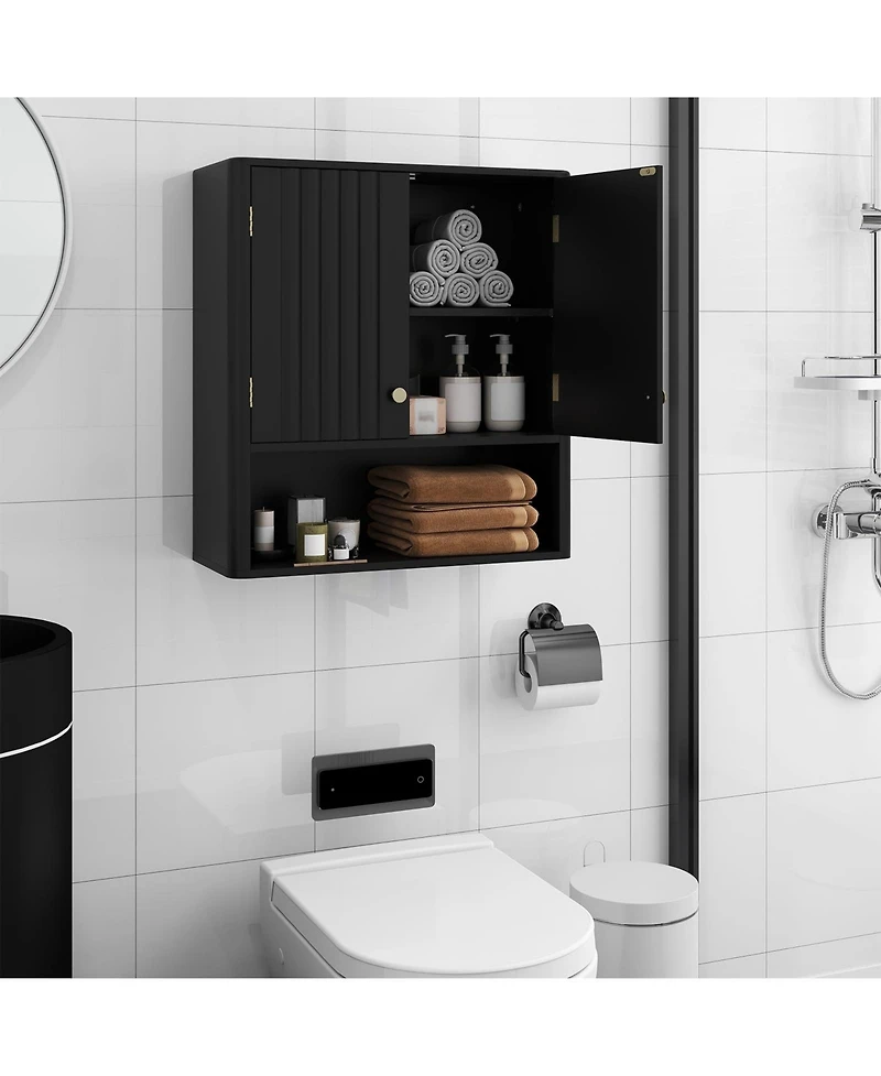 Volenca Fluted Wall-Mount Bathroom Cabinet with Open Shelf, Storage Organizer